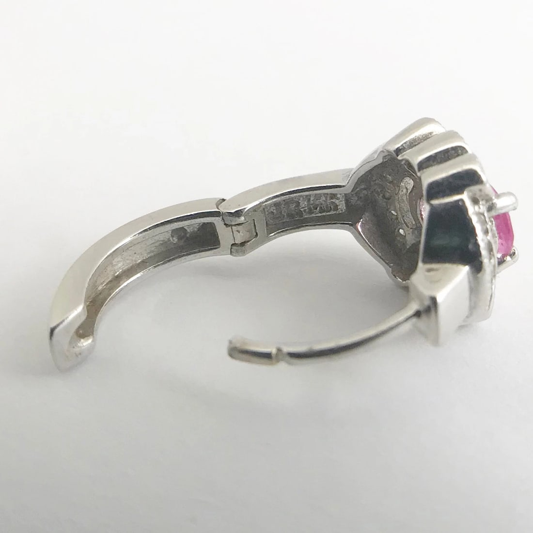 Oval Pink Sapphire Diamond Halo Gemstone Huggie Earrings 14K White Gold 1.26 CTW - 9