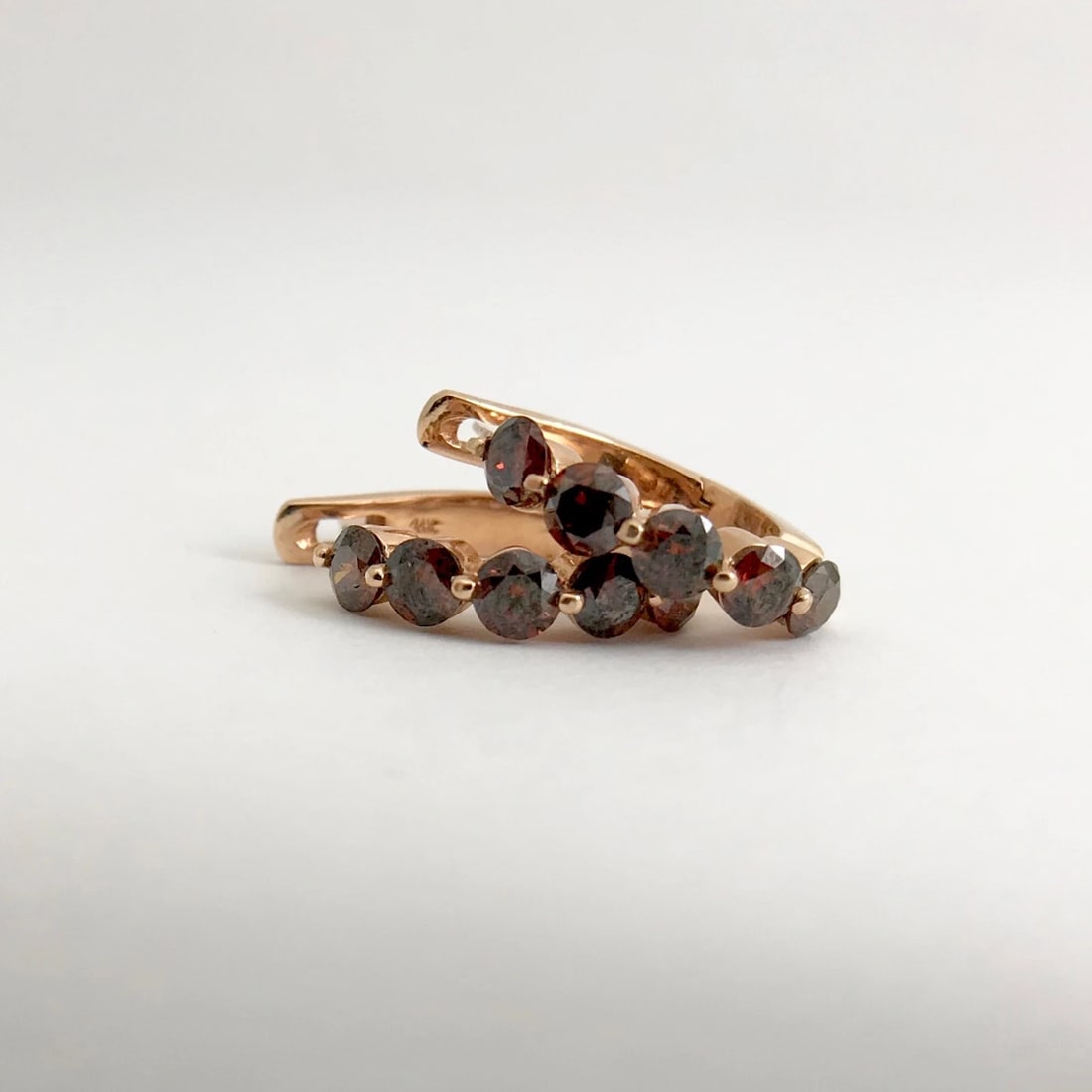 Fancy Brown Diamond Huggie Hoop Earrings in 14K Rose Gold, 1.25 CTW, 3.82 Grams - 5