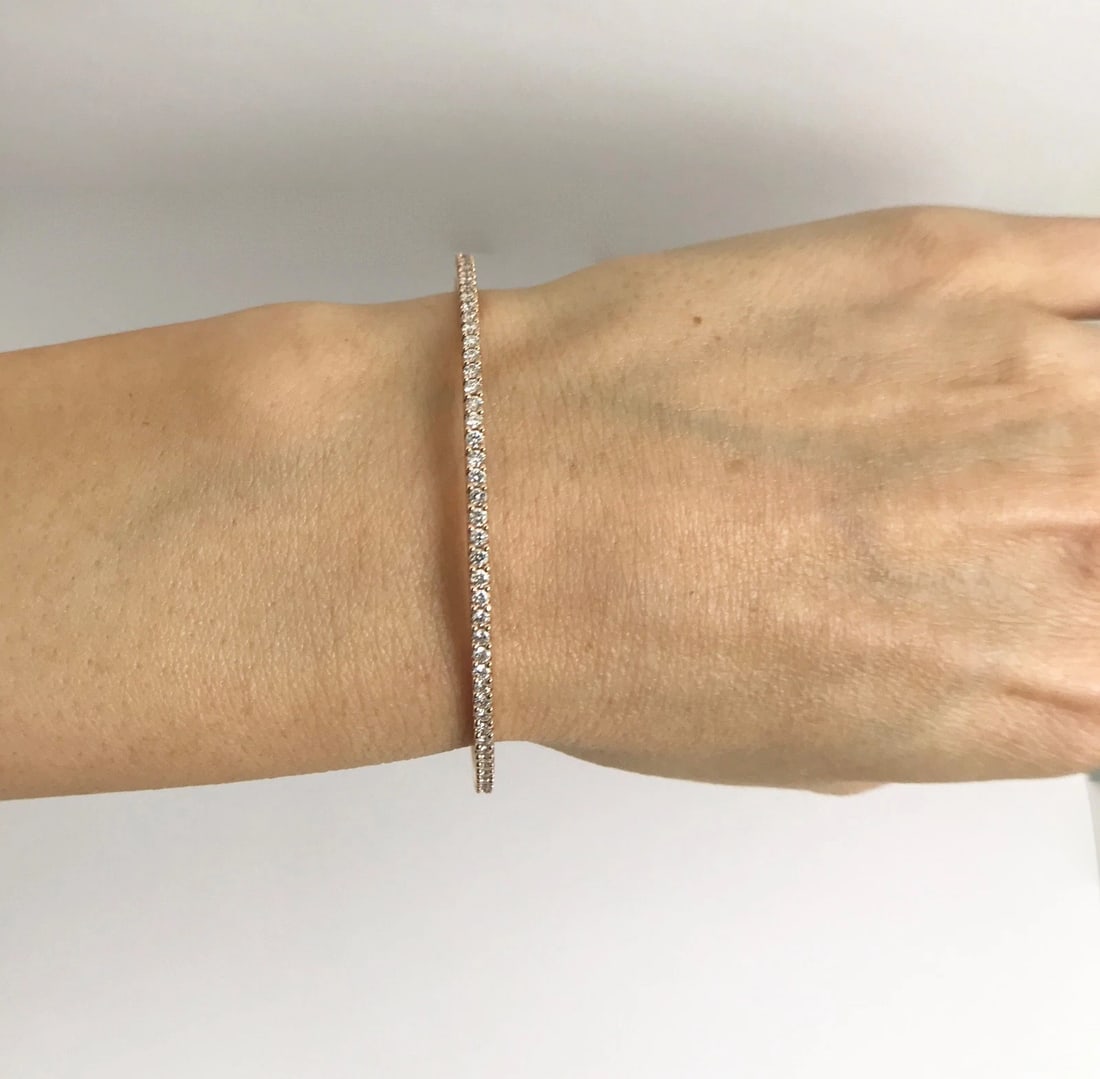 Diamond Eternity Bangle Bracelet in 14K Pink Rose Gold, 2.01 CTW, 8.33 Grams - 2