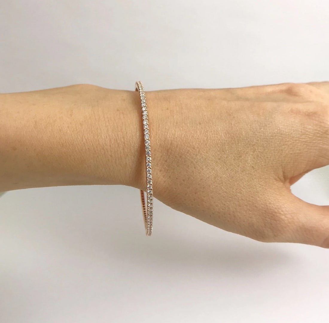 Diamond Eternity Bangle Bracelet in 14K Pink Rose Gold, 2.01 CTW, 8.33 Grams - 3