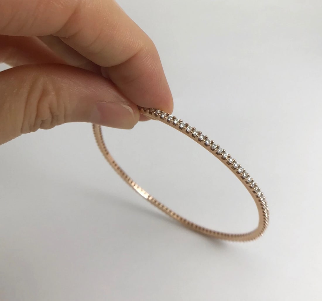 Diamond Eternity Bangle Bracelet in 14K Pink Rose Gold, 2.01 CTW, 8.33 Grams - 7