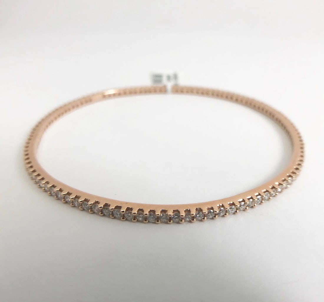 Diamond Eternity Bangle Bracelet in 14K Pink Rose Gold, 2.01 CTW, 8.33 Grams - 9