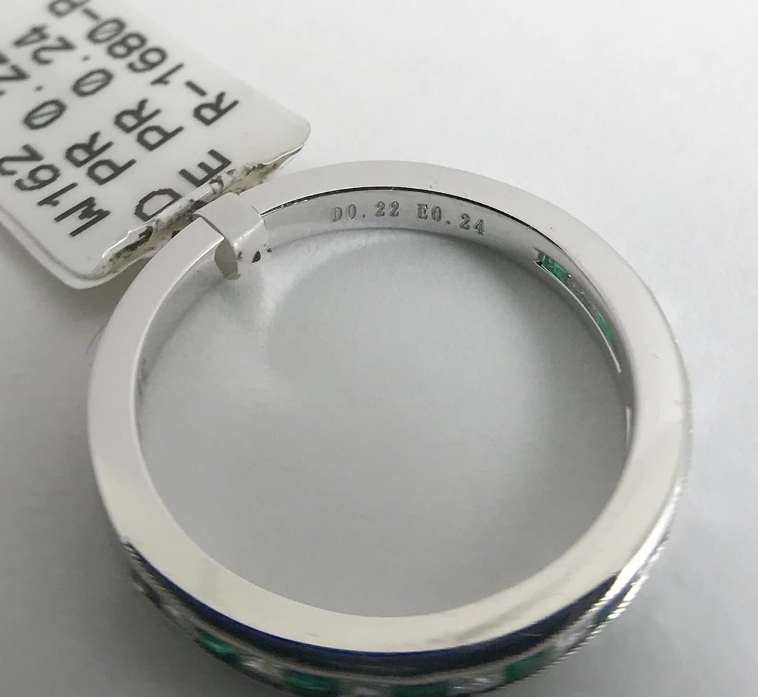 Emerald and Diamond Princess Half Eternity Band Ring in 18K White Gold, .46 CTW - 12