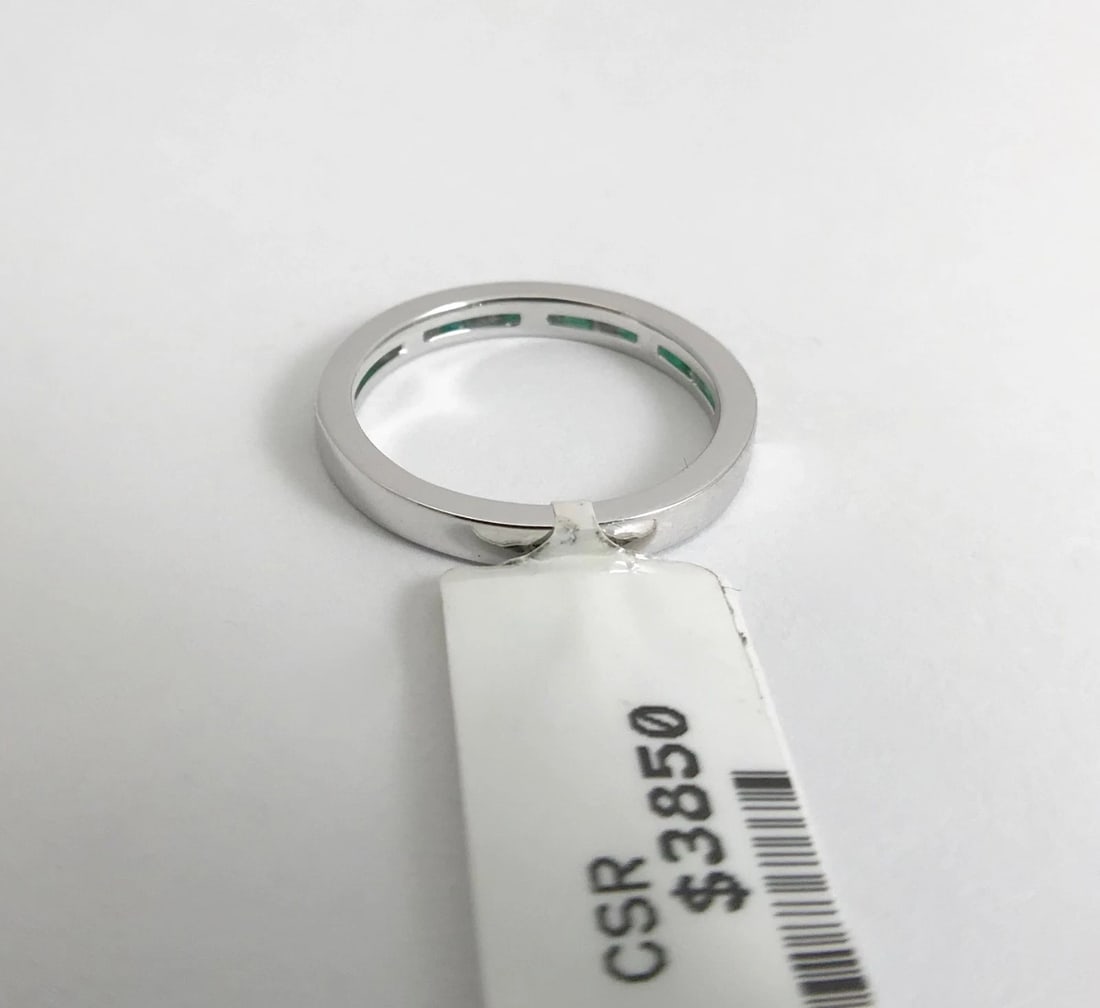 Emerald and Diamond Princess Half Eternity Band Ring in 18K White Gold, .46 CTW - 9