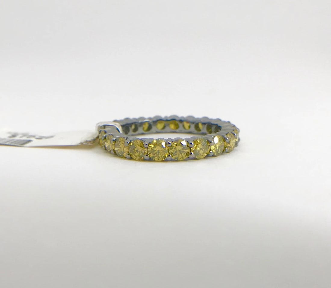 Yellow Diamond Eternity Band Ring 18K Black White Gold, 2.50 CTW, Size 6.75 - 10