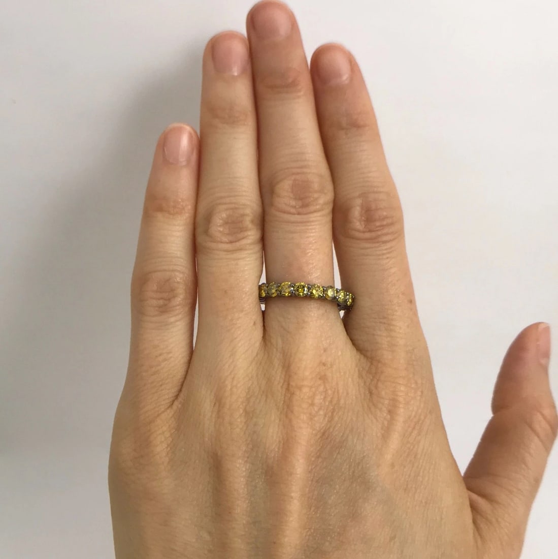 Yellow Diamond Eternity Band Ring 18K Black White Gold, 2.50 CTW, Size 6.75 - 4