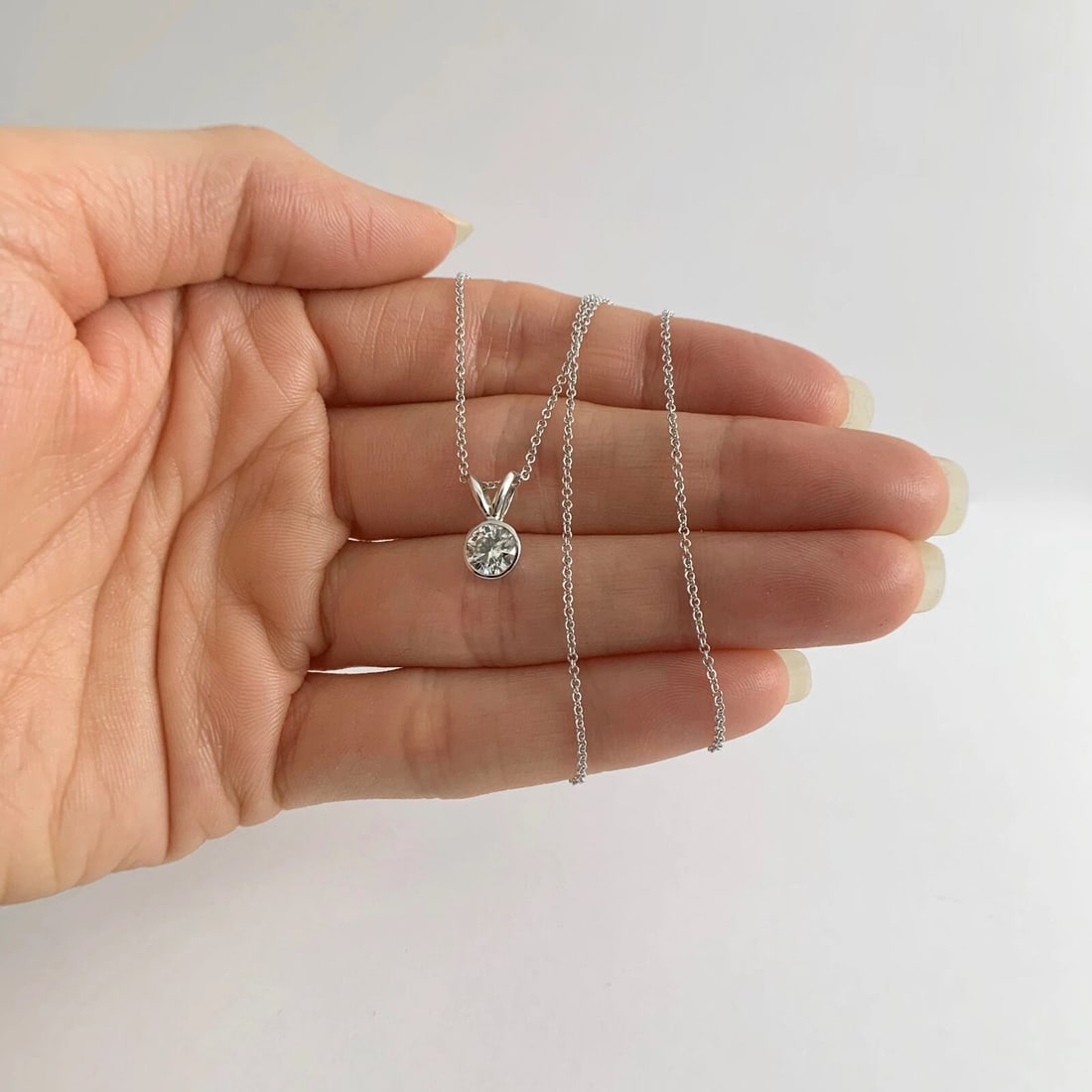 Round Diamond Solitaire Bezel Pendant Necklace 14K White Gold, .60 CT, 2.20 Gram - 2