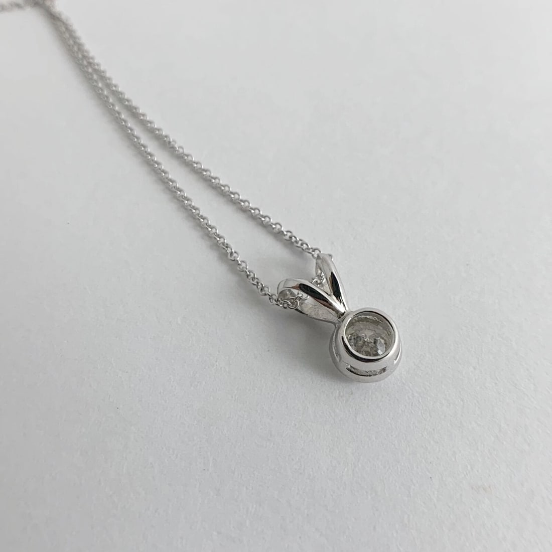 Round Diamond Solitaire Bezel Pendant Necklace 14K White Gold, .60 CT, 2.20 Gram - 7