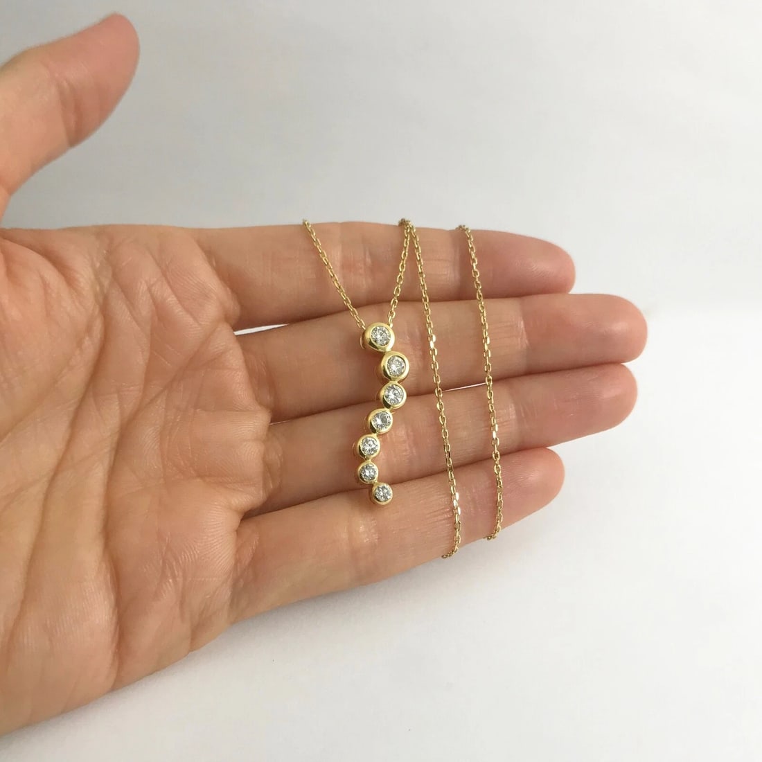 Diamond Bezel Journey Pendant Necklace 14K Yellow Gold, .80 CTW, 4.56 Grams - 2