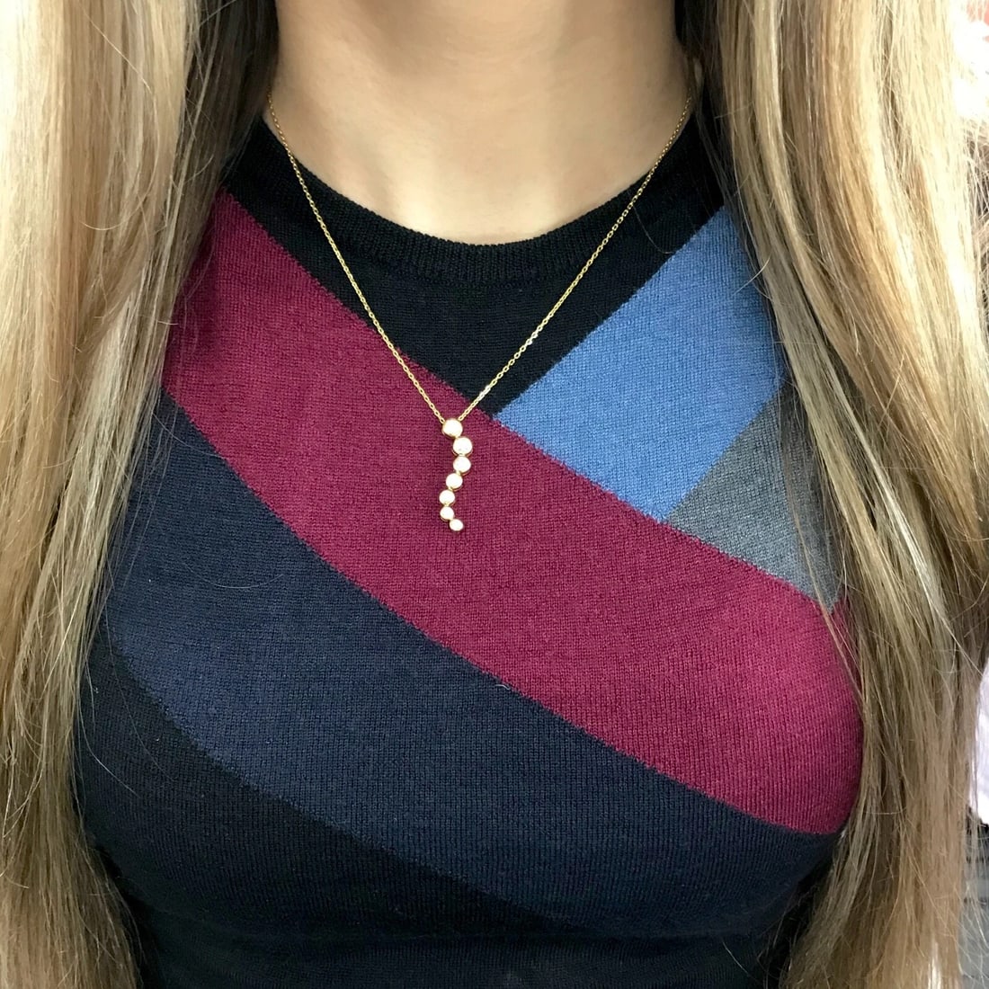 Diamond Bezel Journey Pendant Necklace 14K Yellow Gold, .80 CTW, 4.56 Grams - 5