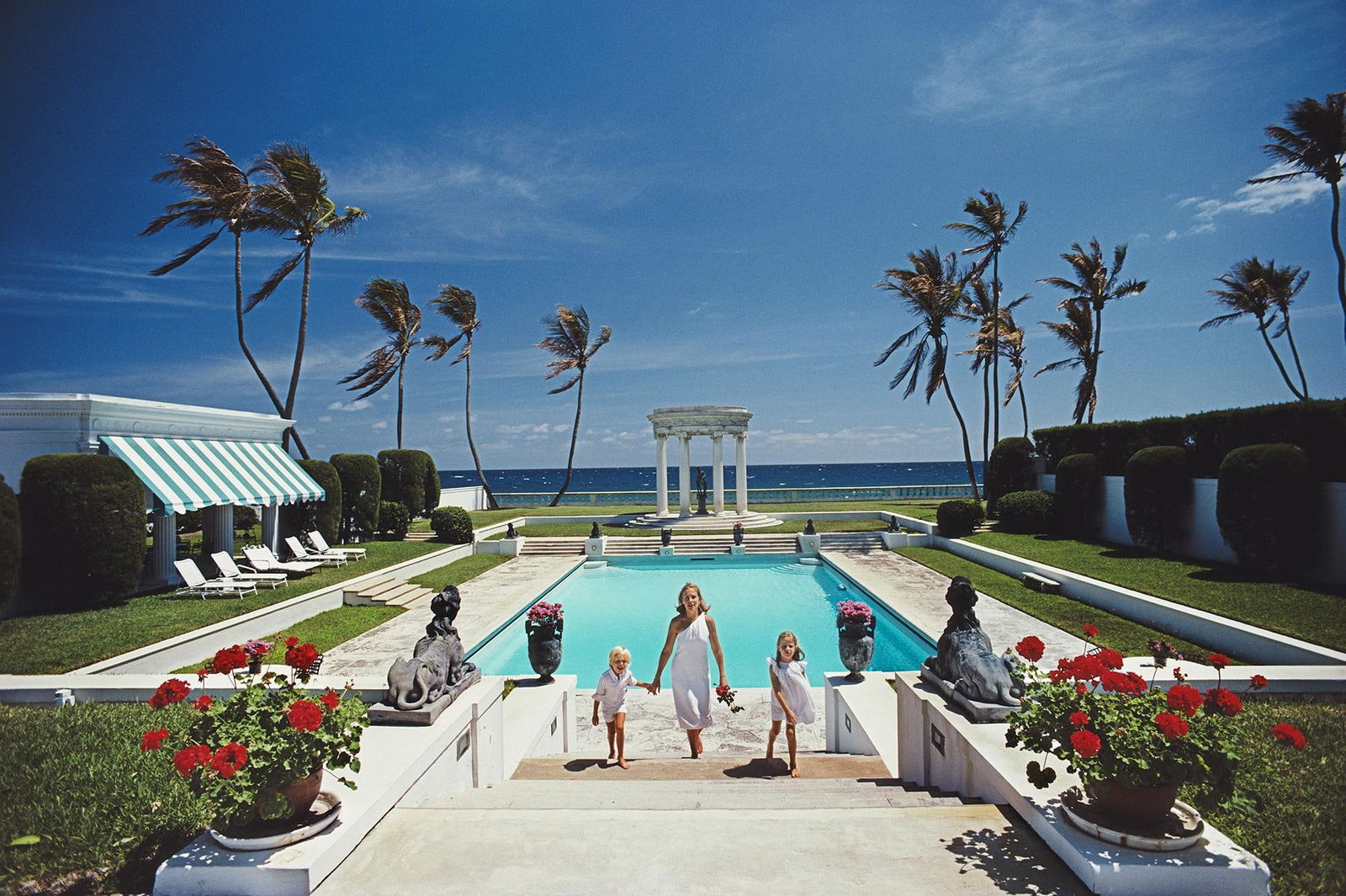 Slim Aarons 'Neo-Classical Pool' 1984 Official Limited Estate Edition: 1985 (Printed Later): Title: Slim Aarons 'Neo-Classical Pool' 1984 Official Limited Estate Edition: 1985 (Printed Later) Description: Neo-Classical Pool' Mrs T. Dennie Boardman and her children Samuel Jay and Sarah climbin