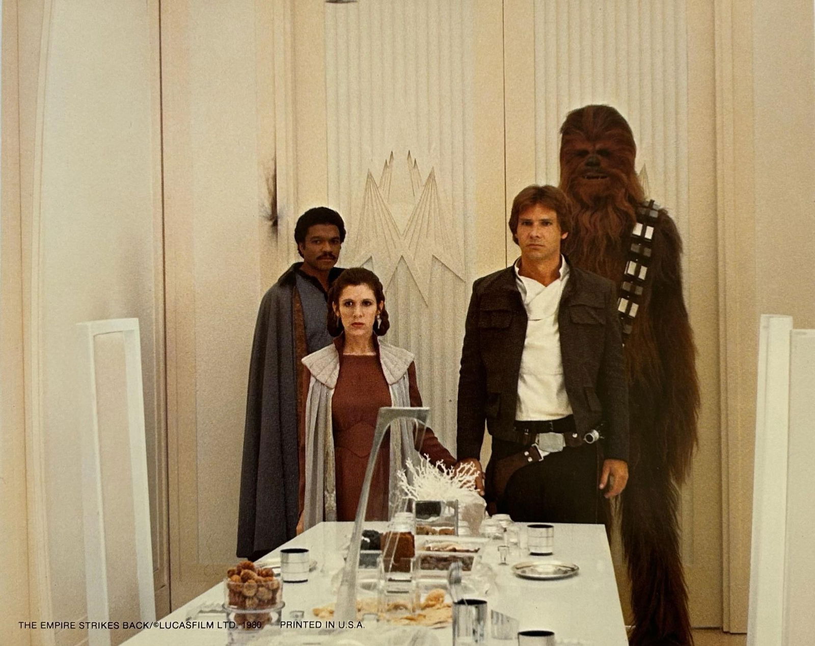 Star Wars The Empire Strikes Back 1980 Cinema Lobby Card Cloud City Dinner: 1980: Title: Star Wars The Empire Strikes Back 1980 Cinema Lobby Card Cloud City Dinner: 1980 Description: Star Wars: The Empire Strikes Back 1980 Vintage Lobby Card #9 Original Star Wars lobby card of Prin