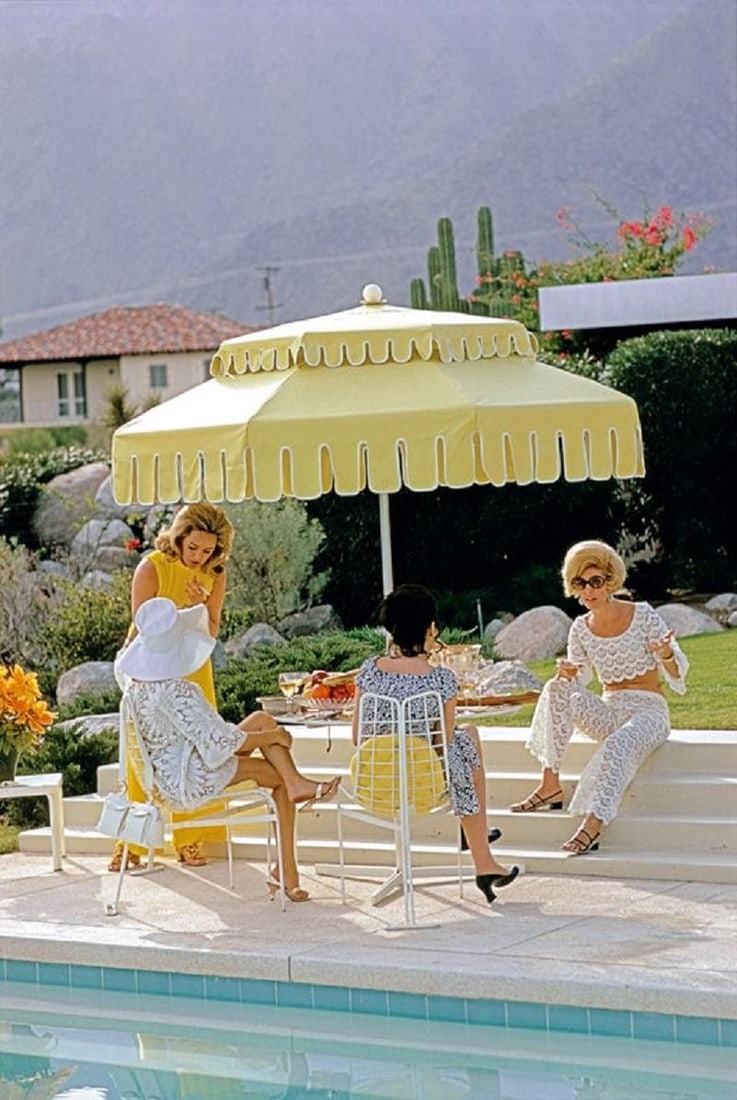Slim Aarons 'Palm Springs Life' 1970 Limited Estate Edition: 1970 (Printed Later): Title: Slim Aarons 'Palm Springs Life' 1970 Limited Estate Edition: 1970 (Printed Later) Description: Palm Springs Life' 1970 Nelda Linsk (left, in yellow), wife of art dealer Joseph Linsk with guests