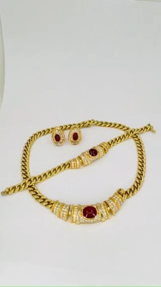 Vintage BVLGARI Bulgari Ruby Diamond Jewelry SET 18k Gold Estate Jewelry - 2