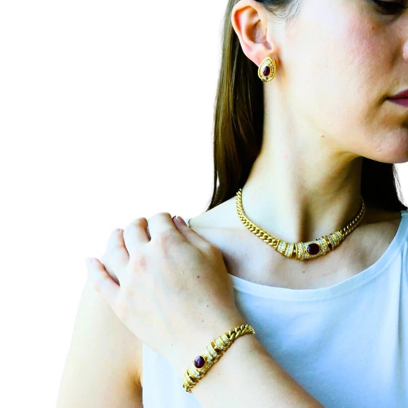 Vintage BVLGARI Bulgari Ruby Diamond Jewelry SET 18k Gold Estate Jewelry - 4