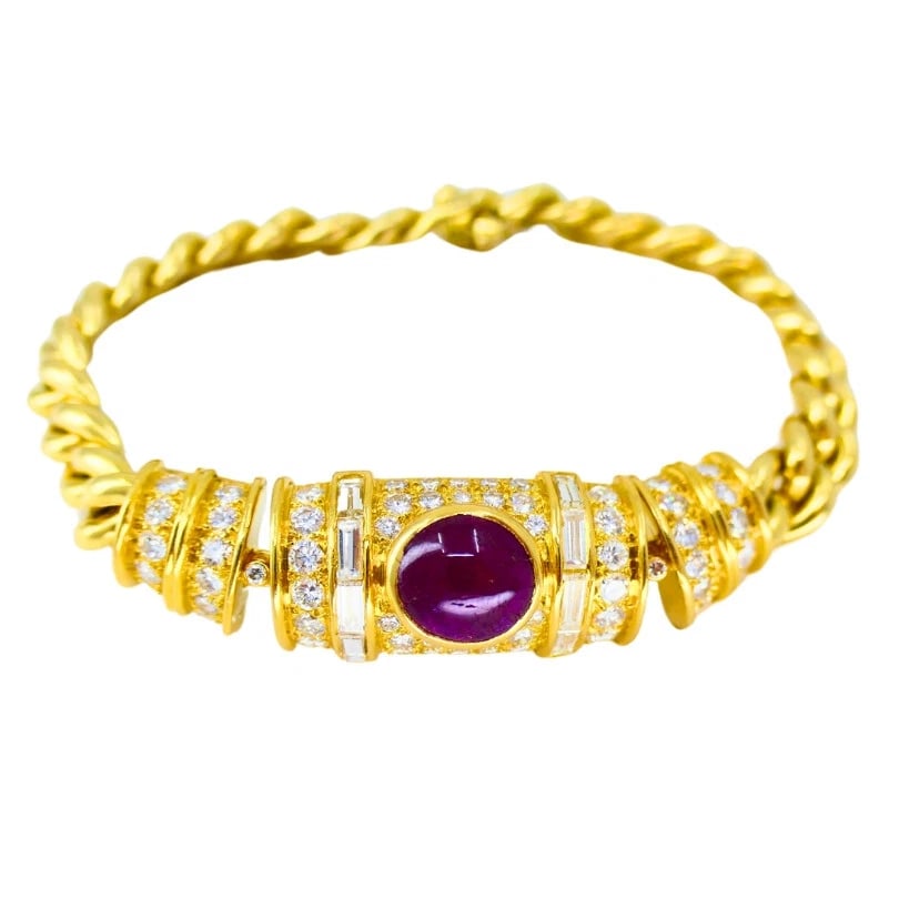 Vintage BVLGARI Bulgari Ruby Diamond Jewelry SET 18k Gold Estate Jewelry - 7