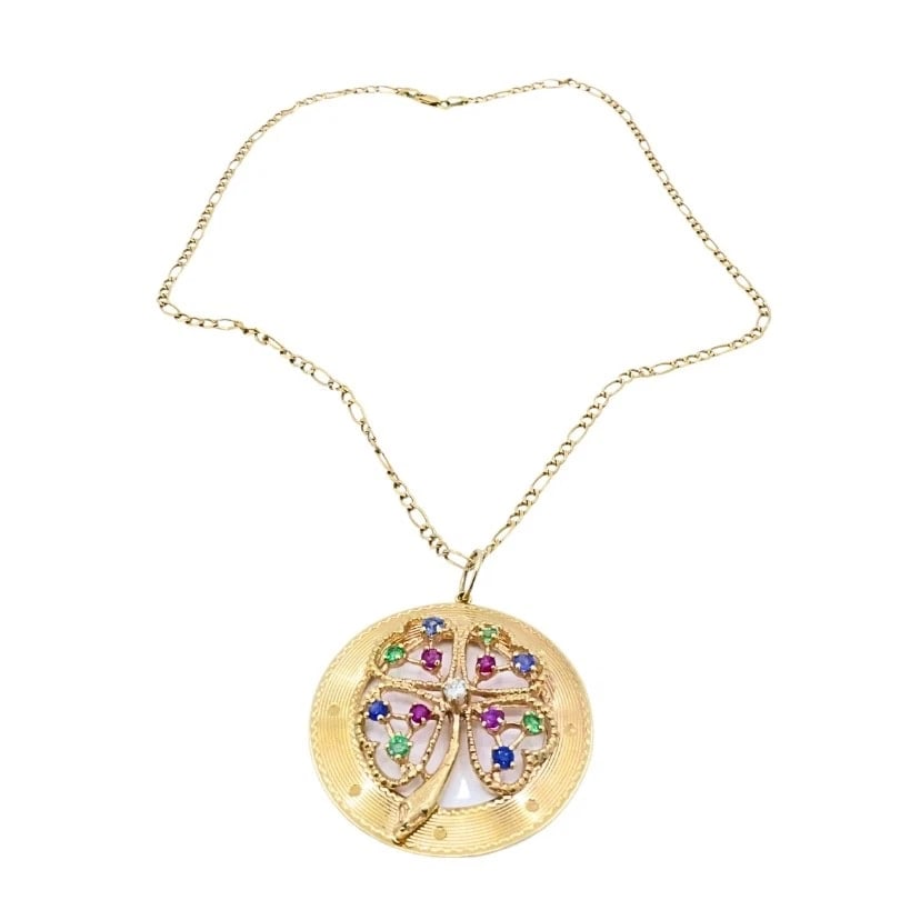 14K Gold Gemstones Clover Pendant Necklace - 6