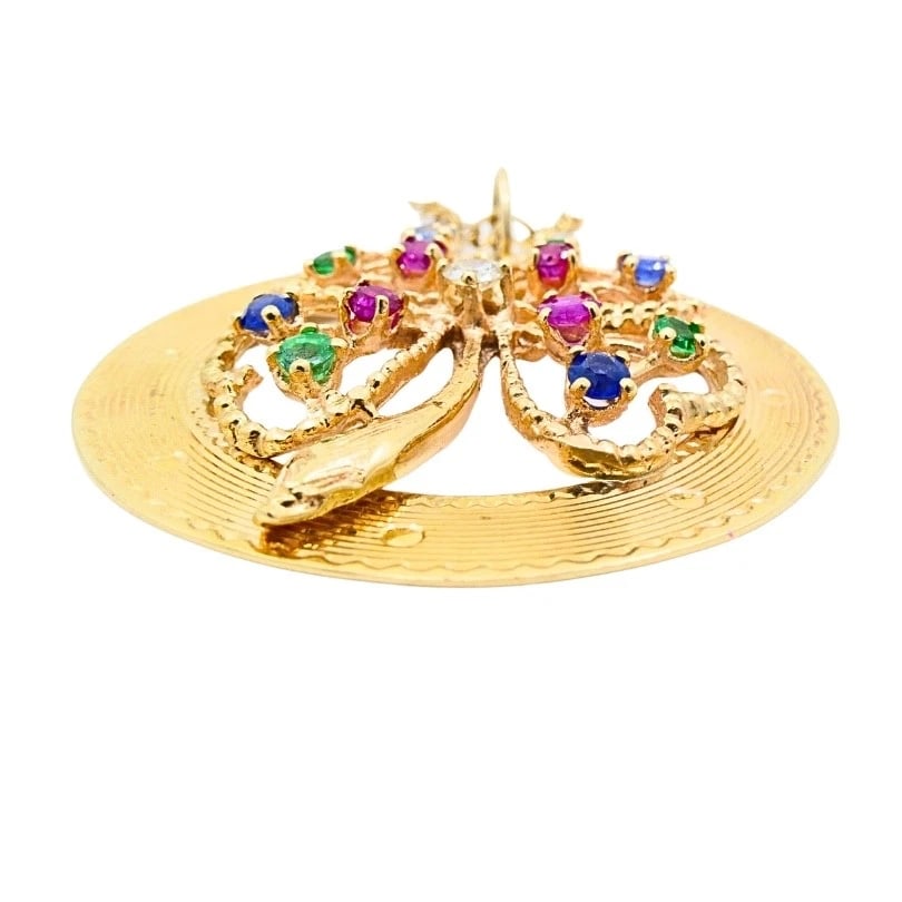 14K Gold Gemstones Clover Pendant Necklace - 8