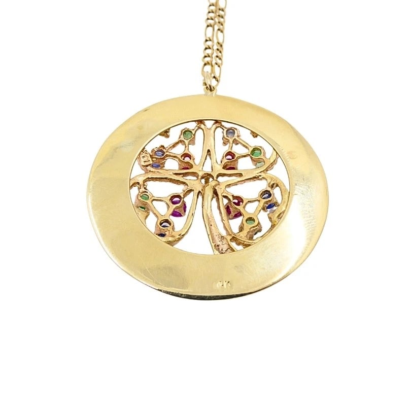 14K Gold Gemstones Clover Pendant Necklace - 9