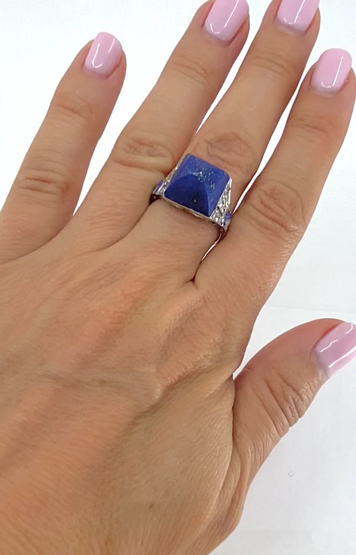 Cartier Art Deco Lapis Lazuli Diamond Platinum Ring - 2