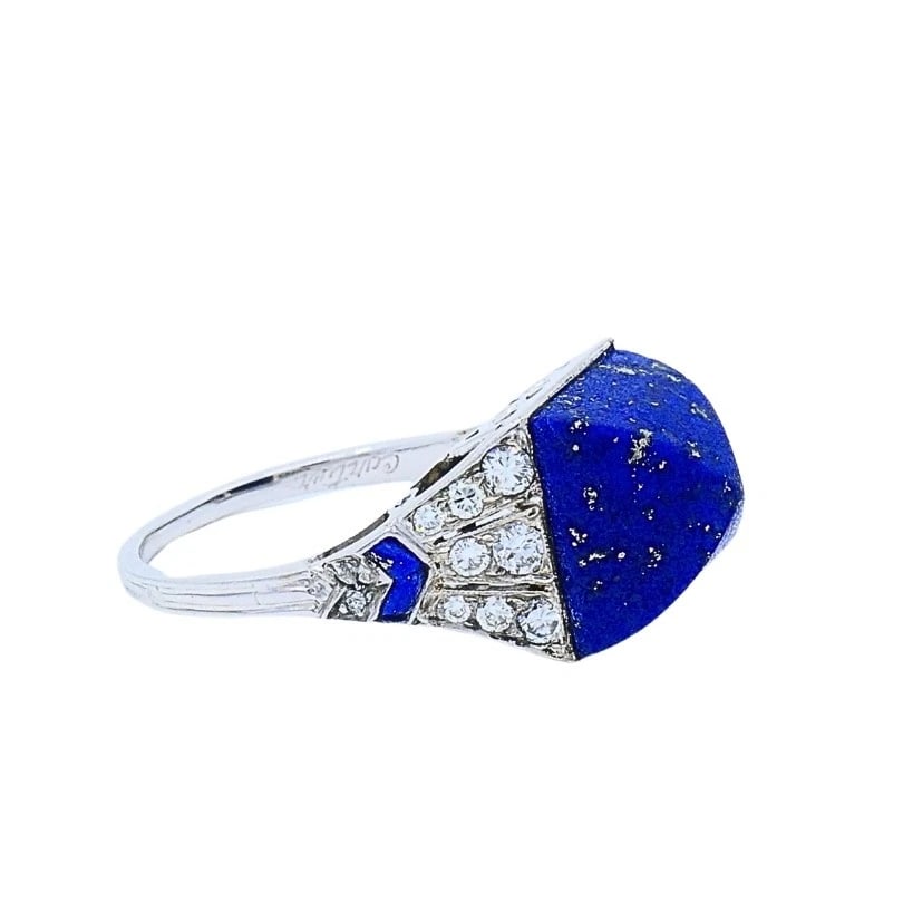 Cartier Art Deco Lapis Lazuli Diamond Platinum Ring - 4