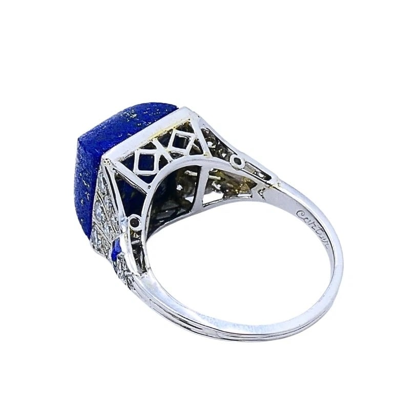 Cartier Art Deco Lapis Lazuli Diamond Platinum Ring - 6