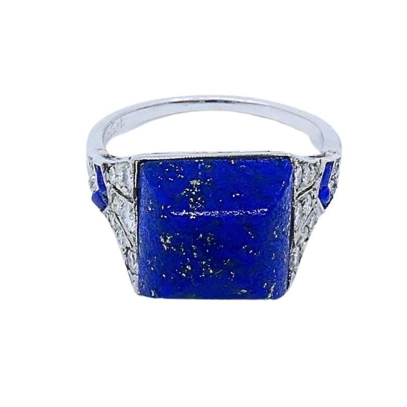 Cartier Art Deco Lapis Lazuli Diamond Platinum Ring - 7