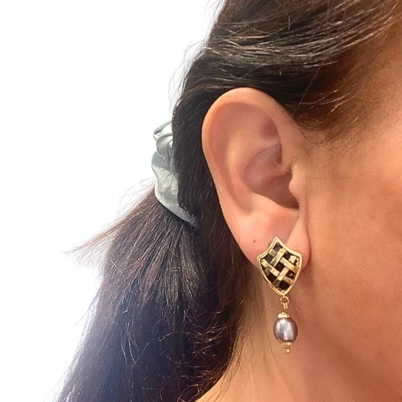 18K Gold Tahitian Pearl Drop Earrings - 3