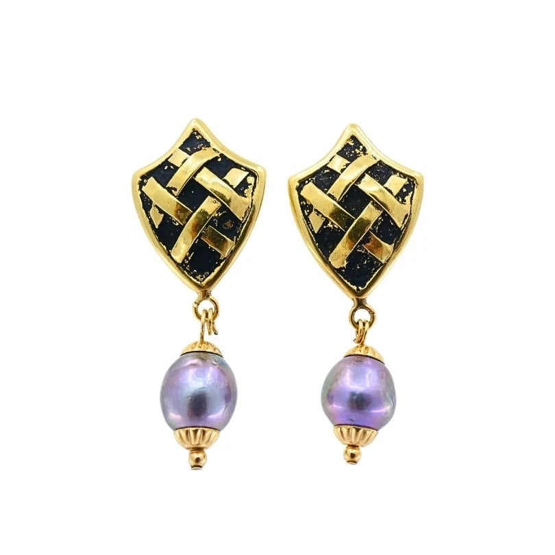 18K Gold Tahitian Pearl Drop Earrings - 6