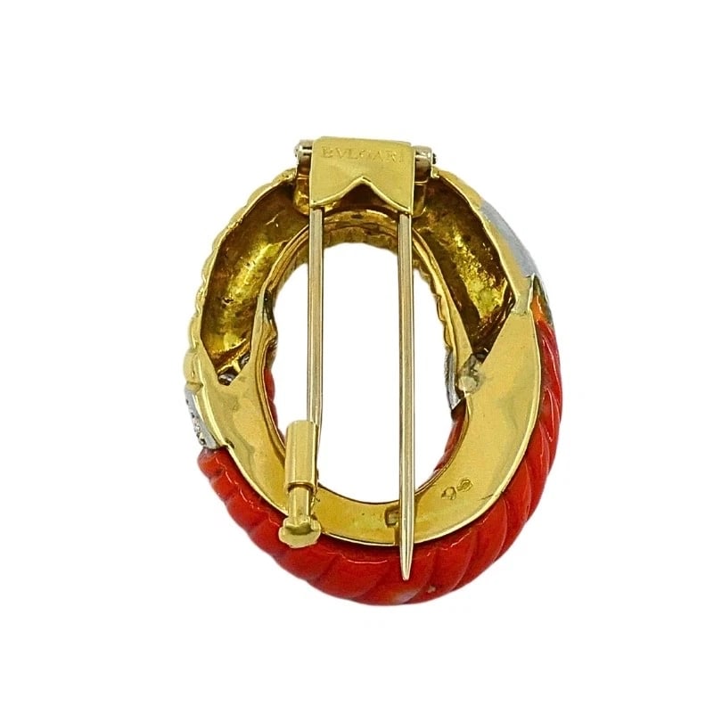 Bvlgari Bulgari 18k Gold Coral Diamond Oval Brooch - 5