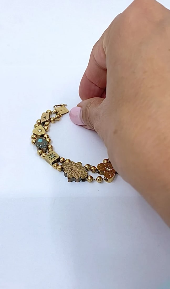 Antique 14k Gold Slide Bracelet Gemstones - 2
