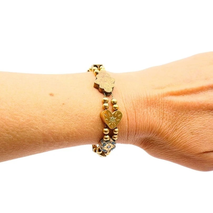 Antique 14k Gold Slide Bracelet Gemstones - 4