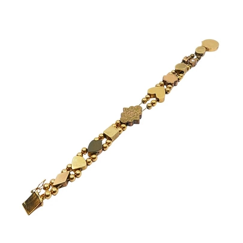 Antique 14k Gold Slide Bracelet Gemstones - 7