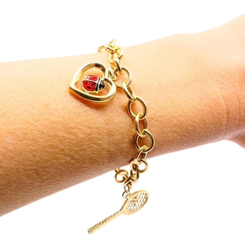 14k Gold Link Charm Bracelet Vintage Jewelry - 4