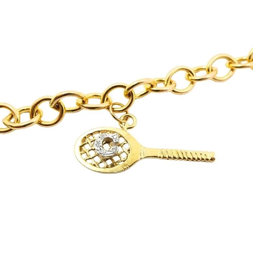 14k Gold Link Charm Bracelet Vintage Jewelry - 7