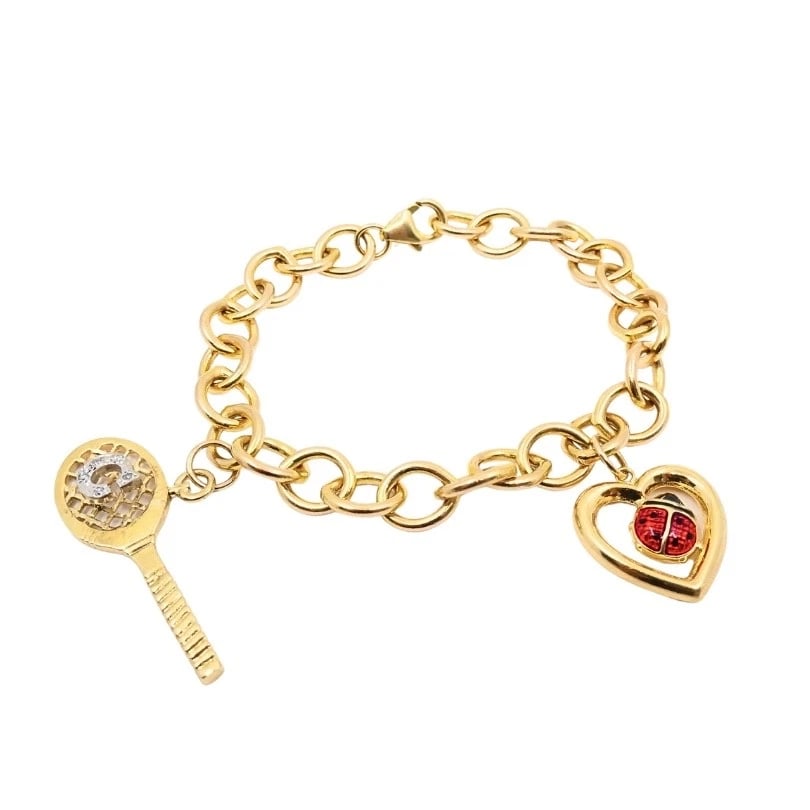 14k Gold Link Charm Bracelet Vintage Jewelry - 8