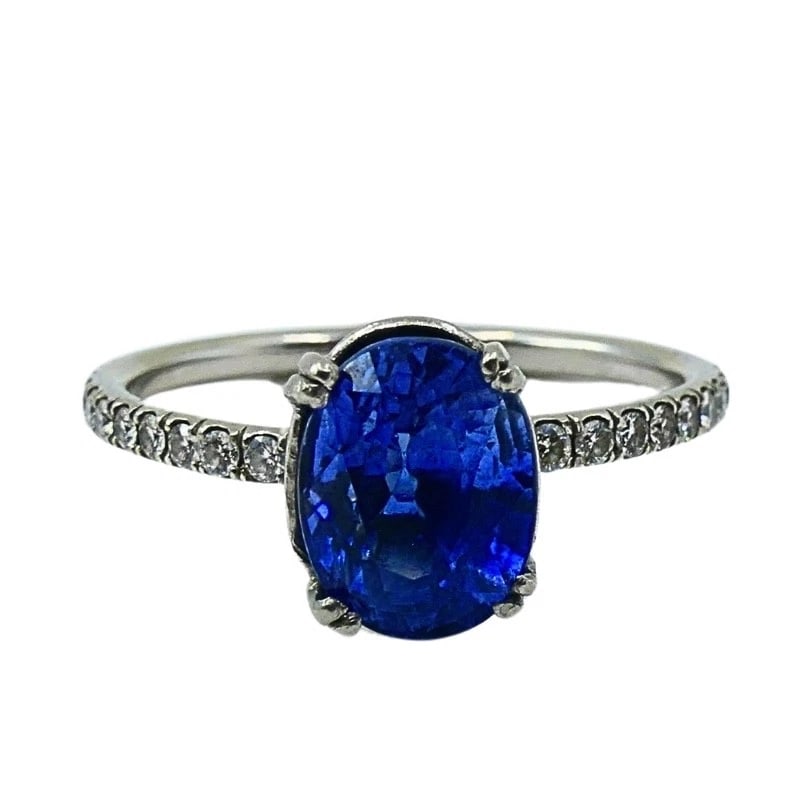 Platinum Sapphire Diamond Ring Estate Jewelry - 6