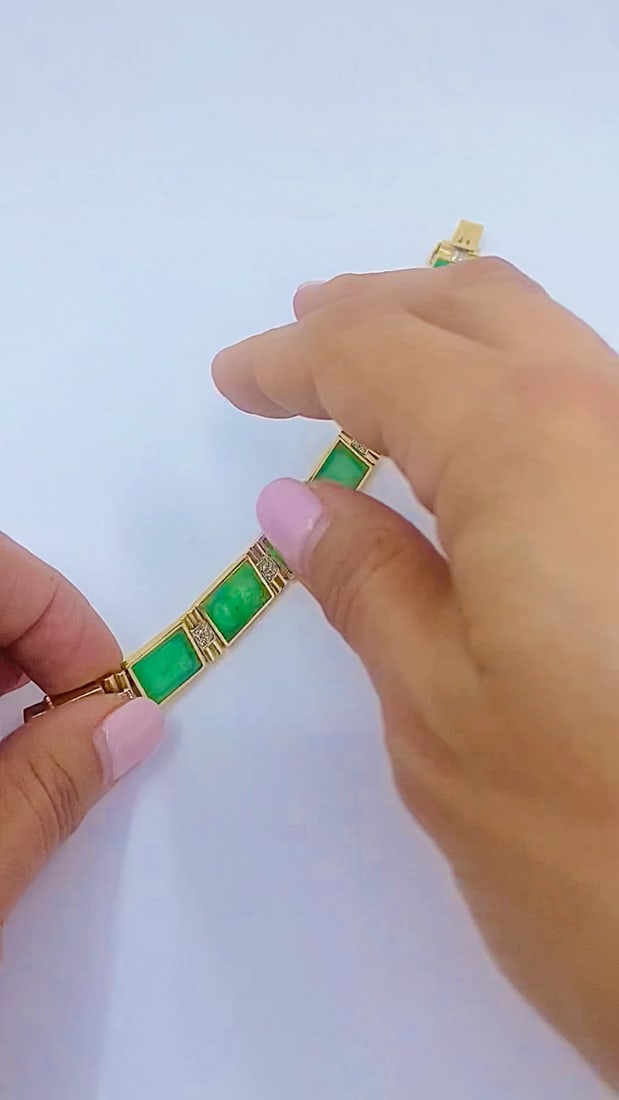 Vintage 18k Gold Jade Diamond Bracelet - 2
