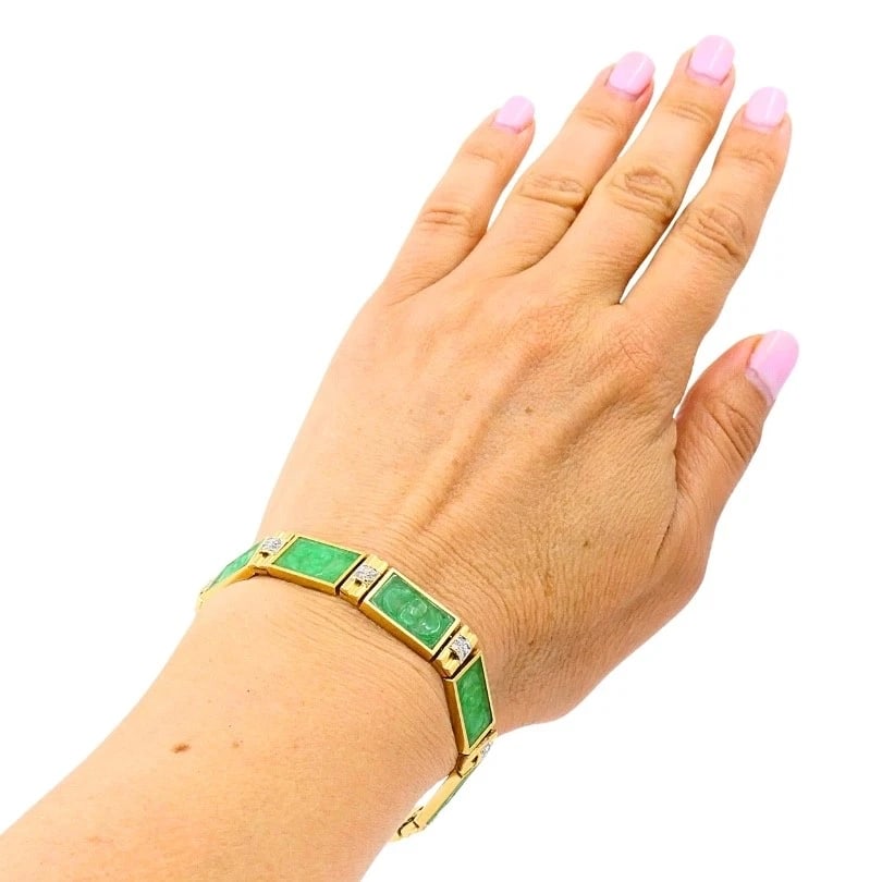 Vintage 18k Gold Jade Diamond Bracelet - 3