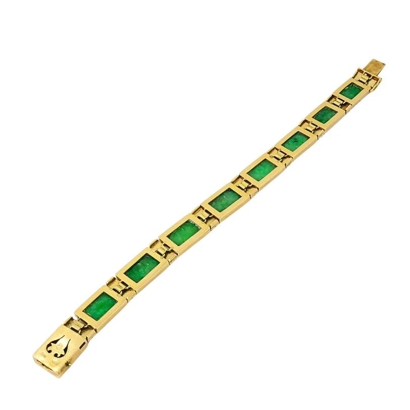 Vintage 18k Gold Jade Diamond Bracelet - 6