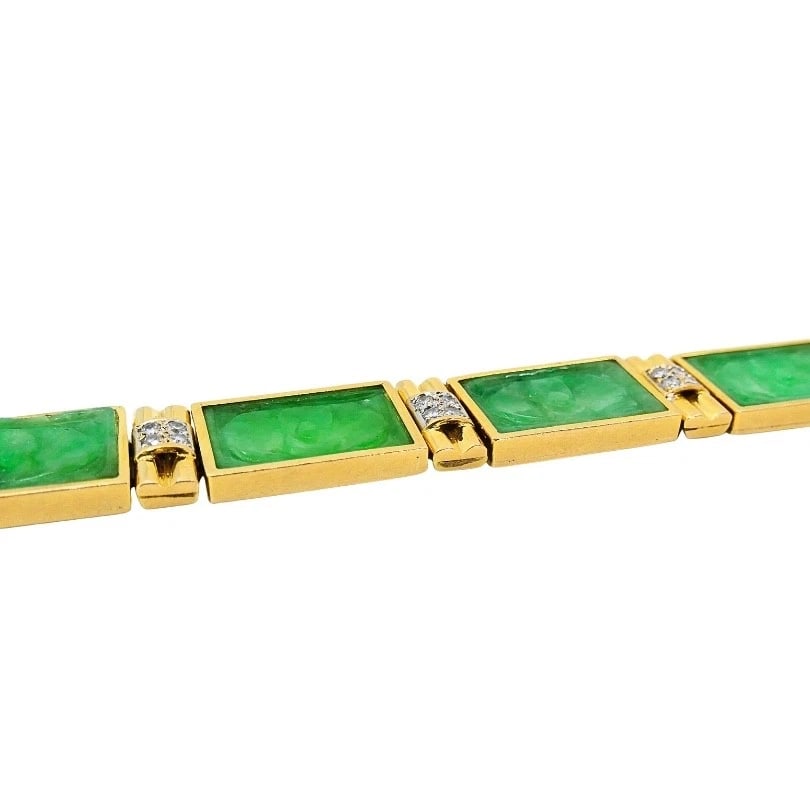 Vintage 18k Gold Jade Diamond Bracelet - 7