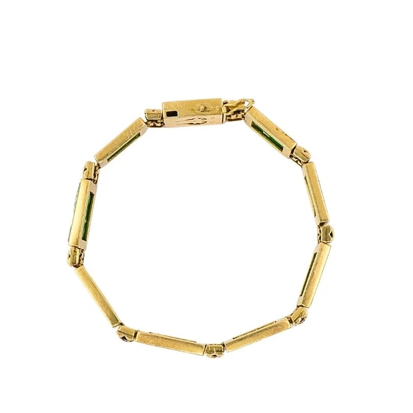 Vintage 18k Gold Jade Diamond Bracelet - 9