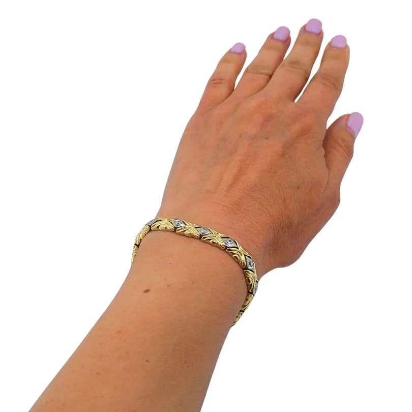 Two-Tone 14k Gold Diamond Link Bracelet Vintage Jewelry - 3