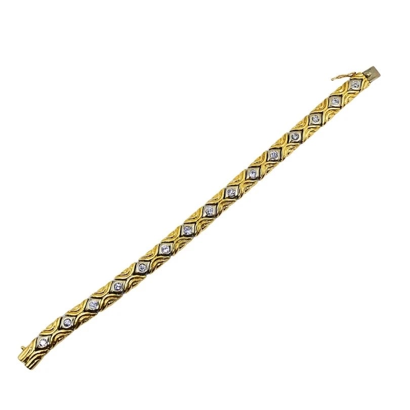 Two-Tone 14k Gold Diamond Link Bracelet Vintage Jewelry - 5