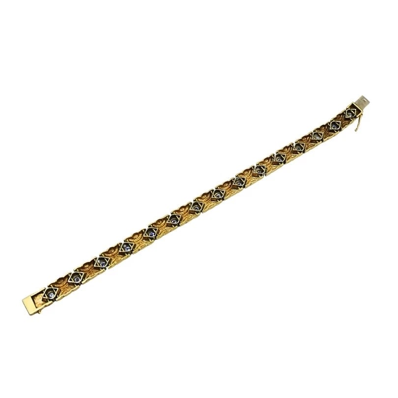 Two-Tone 14k Gold Diamond Link Bracelet Vintage Jewelry - 6