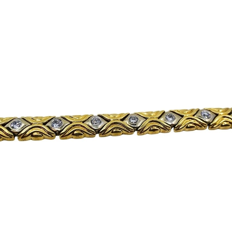 Two-Tone 14k Gold Diamond Link Bracelet Vintage Jewelry - 7