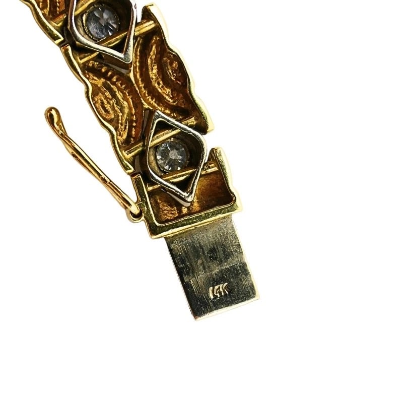 Two-Tone 14k Gold Diamond Link Bracelet Vintage Jewelry - 8