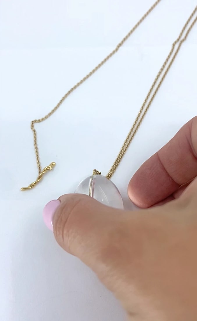 Crystal Rock Pendant 18k Gold Chain Necklace - 2