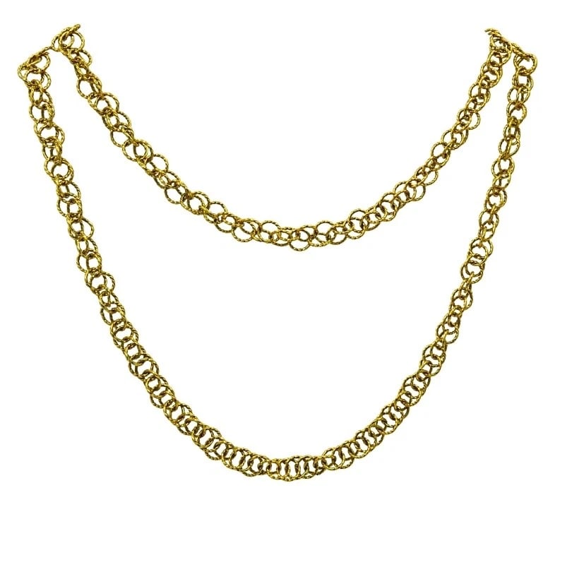 18k Gold Twisted Link Chain Necklace French Jewelry: Title: 18k Gold Twisted Link Chain Necklace French Jewelry Description: Product details: CRCA: Late 20th Century MATERALS: 18k old WEHT: 51.6 rams MEASREMENTS: 1/4” x 31" HALLMARKS: 750 TEM DETA