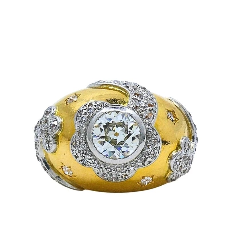 Vintage 18k Gold Diamond Floral Dome Ring (1 of 9)